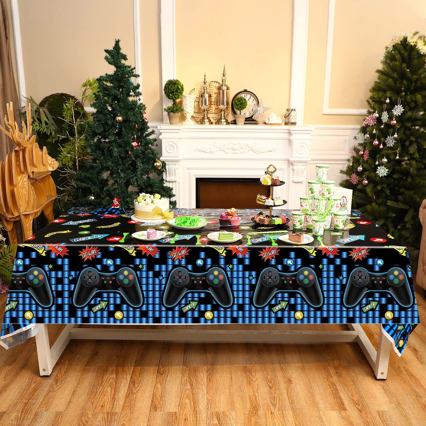 3 Pieces Video Game Tablecloth Gamer Tablecloth Blue Video Game Party favors Gaming Supplies Birthday Decorations for Boys Game