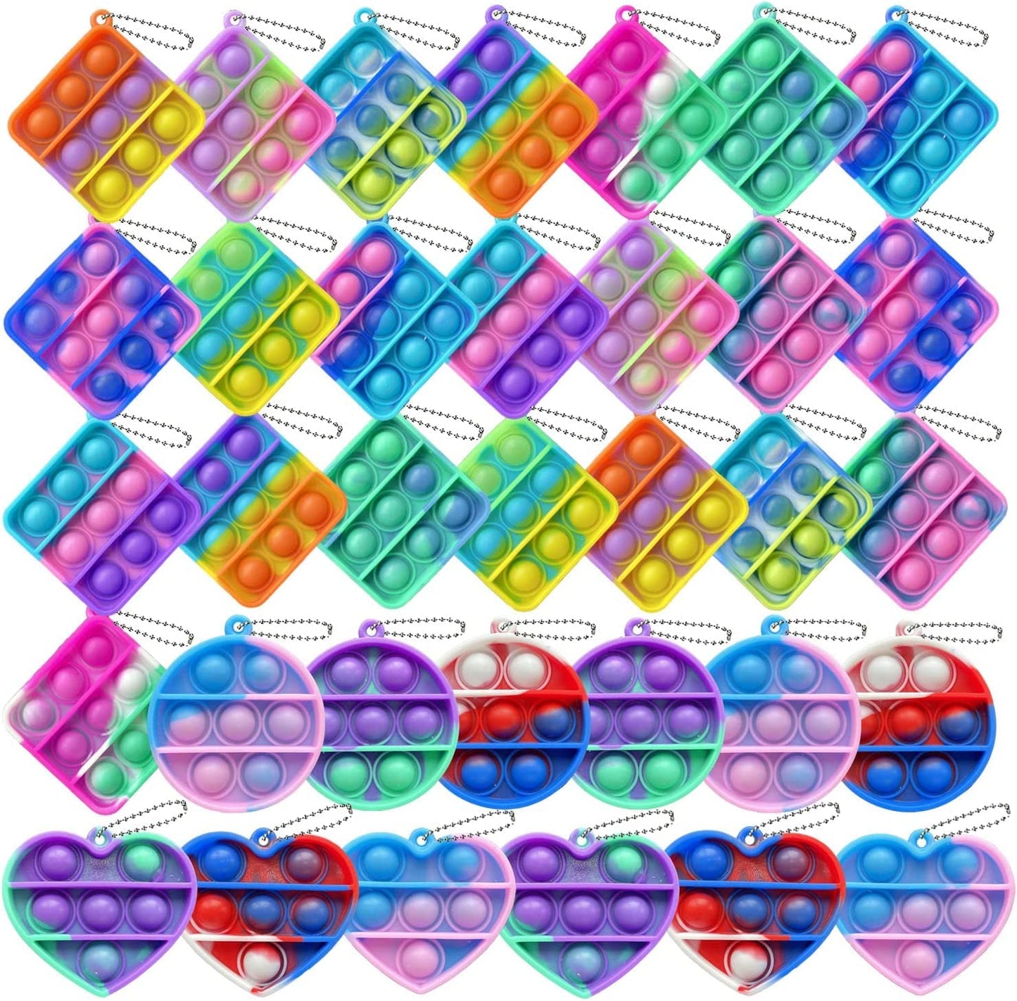 NUENUN 120pcs Random Color Mini Squeeze Pop Bubble Fidget Sensory Toys  Mini Keychain Wrap Small Relieve Anxiety Stress Toy  Pop Bulk Silicone Classroom Prize for Kids mature-themed Party Gift