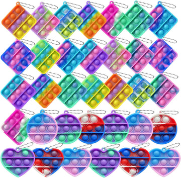 NUENUN 120pcs Random Color Mini Squeeze Pop Bubble Fidget Sensory Toys  Mini Keychain Wrap Small Relieve Anxiety Stress Toy  Pop Bulk Silicone Classroom Prize for Kids mature-themed Party Gift