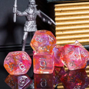 Udixi 7-Die Polyhedral Dice Set With Glitter And Orange Swirls Dnd Dice For Dungeons And Dragons Role Playing Games (Red Orange)