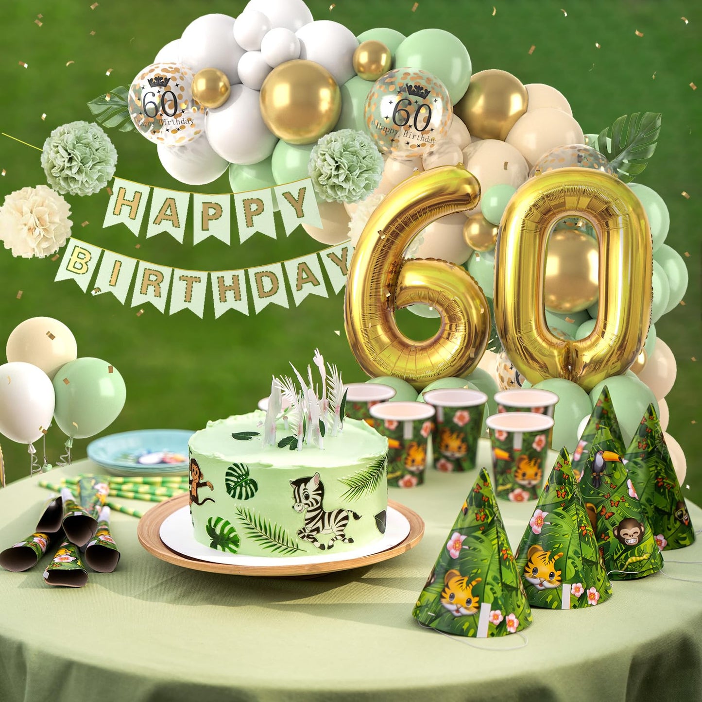 60Th Birthday Decorations Sage Green,60Th Birthday Balloon Garland Party Decorations With Number 60 Foil Balloons,Happy Birthday