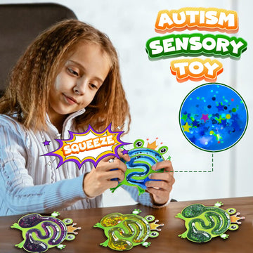 2Pcs Sensory Fidget Toys For Kids, Squishy Glitter Leap Frog Toys For Toddlers, Autism Sensory Products Travel Toys For Boy Age