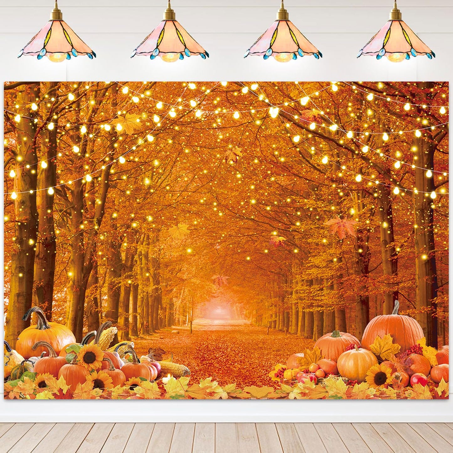 Fall Thanksgiving Photography Backdrop 7x5FT Autumn Natural Scenery Forest Maple Leaves Photo Backdrop for Thanksgiving Kids Adu