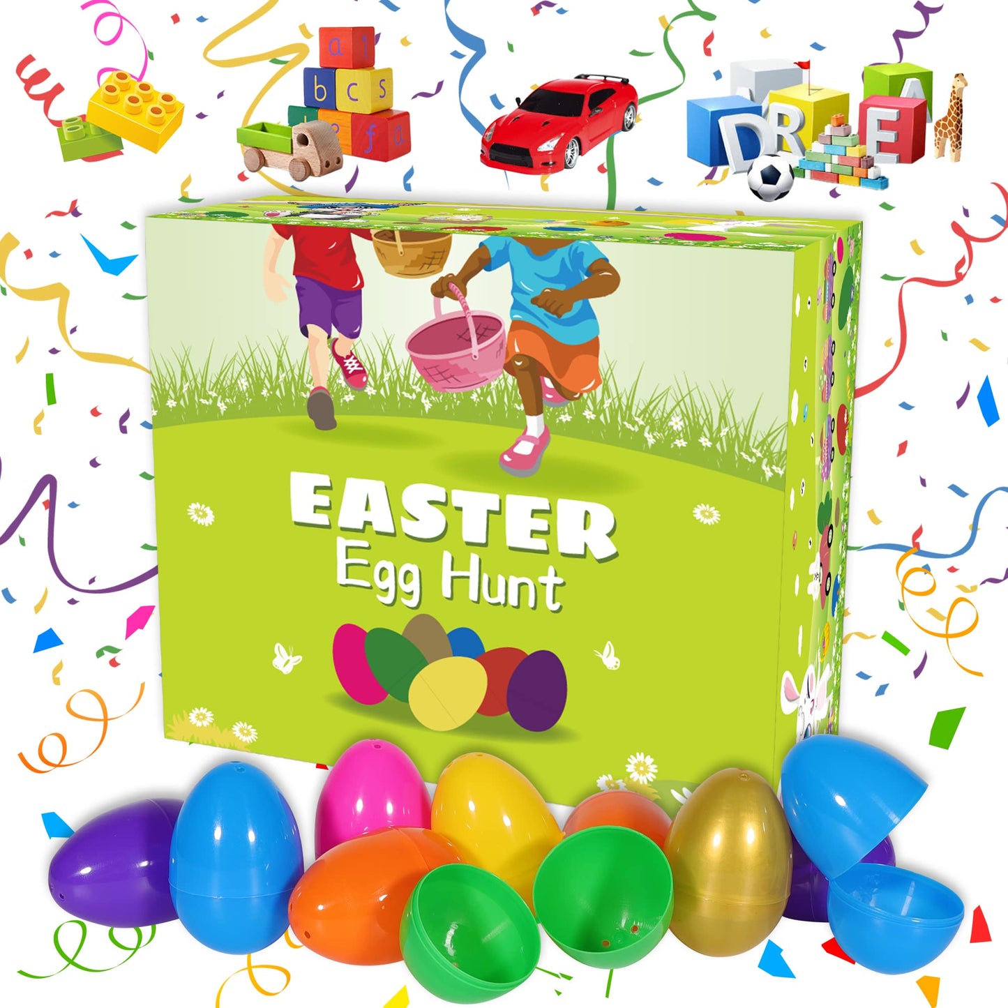 Lessmo 72Pcs 3.15'' Easter Eggs Large Colorful Bright Plastic Easter Eggs Surprise Toys Blind Bags Assortment Empty Shells, Craf