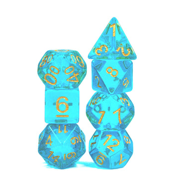 UDIXI 7PCS D&D Dice Set Filled with Aurora Powder, Aqua Blue DND Dice for Dungeons and Dragons, Polyhedral Dice for RPG MTG and