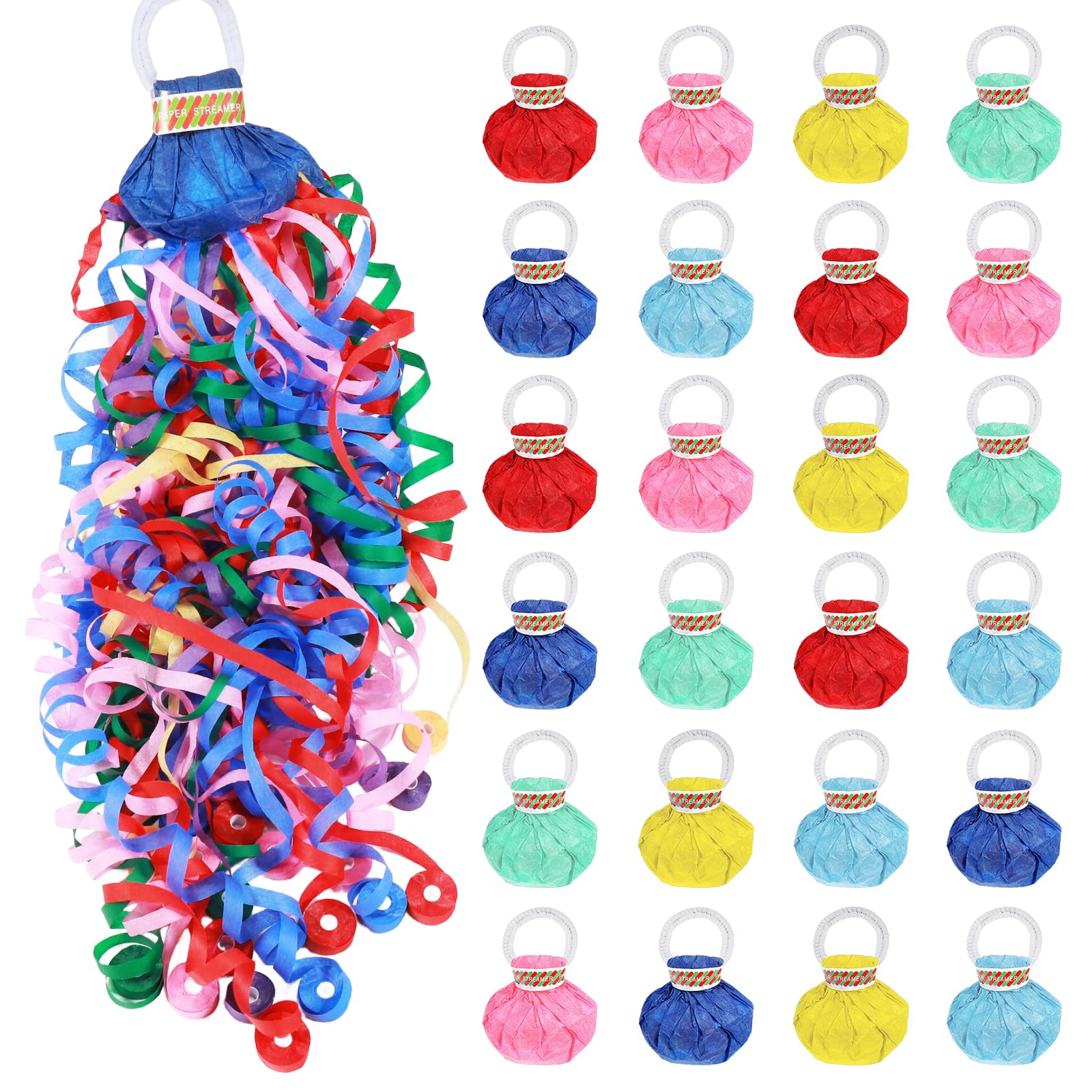 24Pack No Mess Streamers,Color Mix Hand Throw Streamers Poppers,No Mess Confetti Poppers for Wedding,Birthday,Party Celebrations