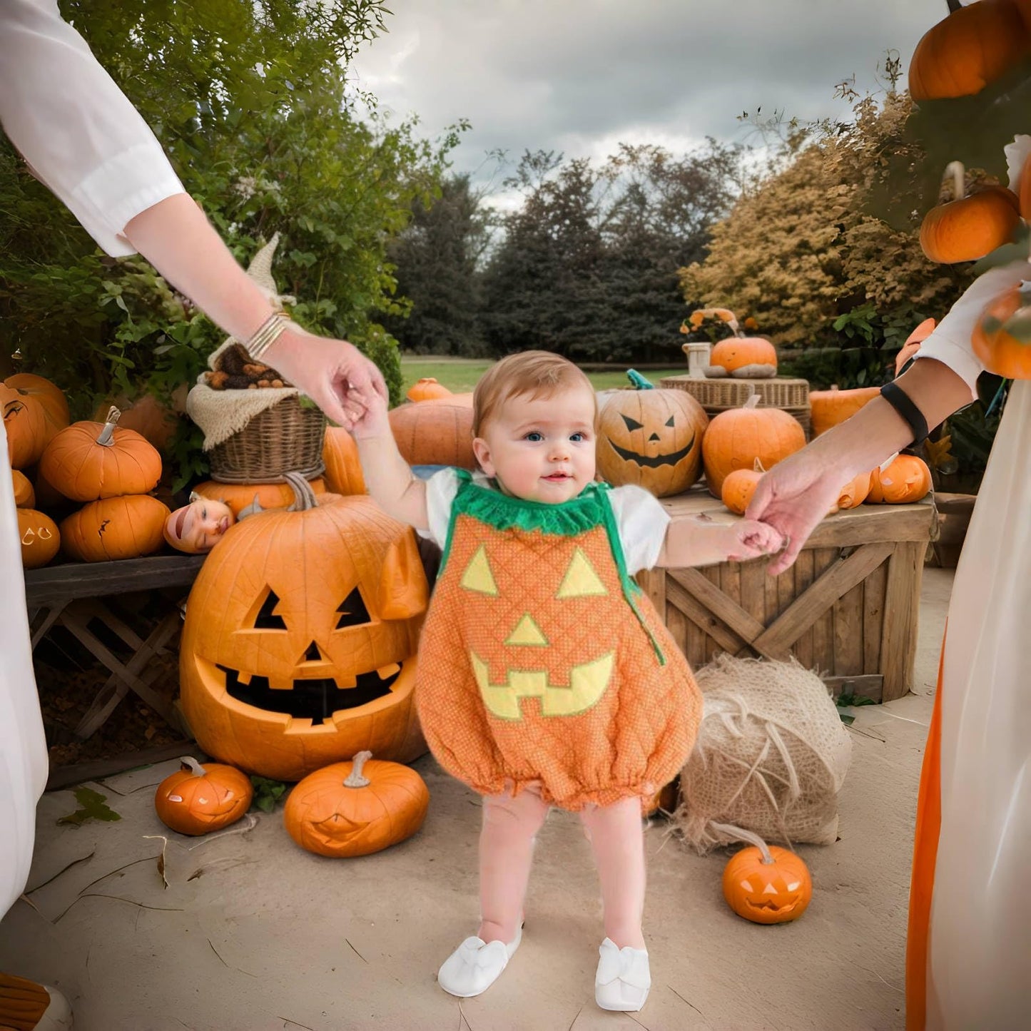 Noubeau Toddler Baby Boy Girl Halloween Clothes Pumpkin Sleeveless Romper Bodysuit One Piece Halloween Outfit(Pumpkin 2,18-24 Mo