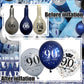 UniBirthLon 18pcs Birthday Balloons Set - Navy Blue & Silver, Rubber, 90th Birthday Decorations with Confetti for Men & Women