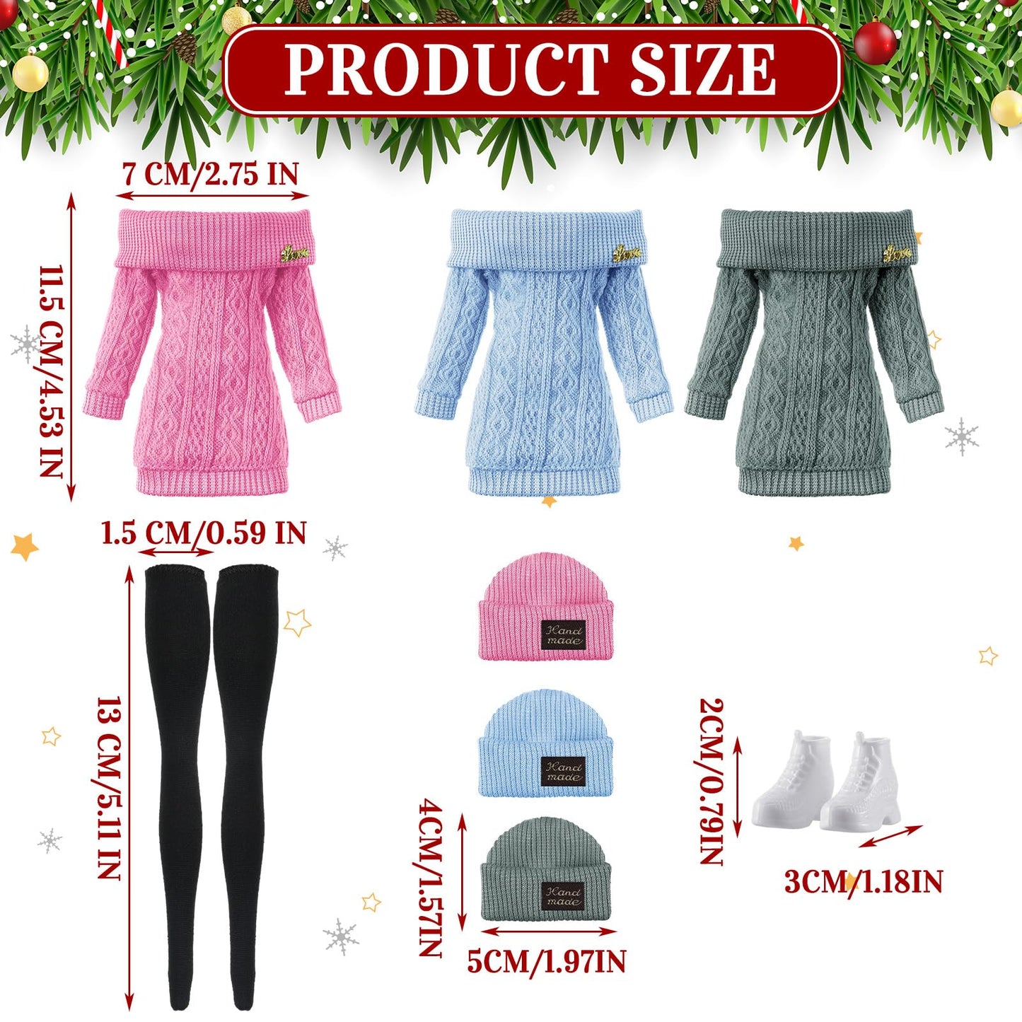 Geyoga 3 Set 12 Pcs Doll Clothes And Accessories Suit Pants Shoes Spring Sweater Outfits, Dolls Are Not Included(Sage Green, Lig