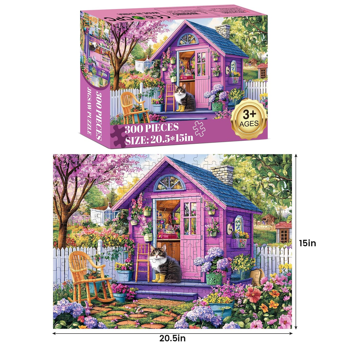 300 Piece Puzzles For Adults Garden Puzzle 300 Piece Puzzles For Kids Ages 8-10 10-12 Jigsaw Puzzles Recycled Cardboard Puzzle Pieces Family Challenging Puzzle Game 20.5X15In
