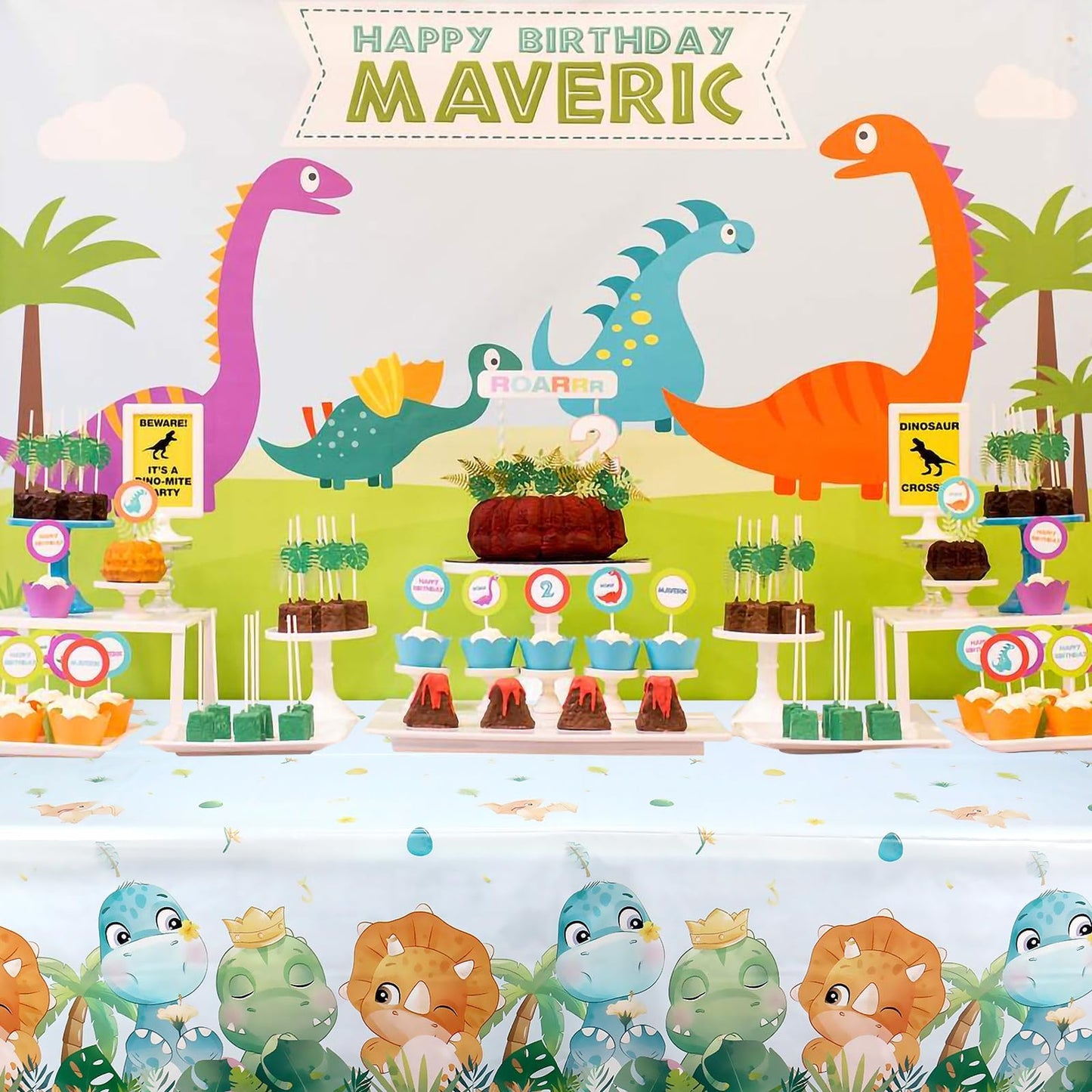 Lilwemen 3 Pieces Dinosaur Birthday Party Tablecloth Decorations, Dinosaur Theme Party Tablecovers, Dinosaur Party Supplies, Din