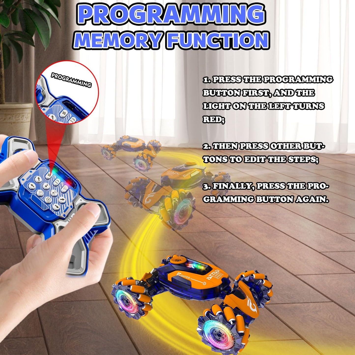 NESTALK Gesture Sensing RC Stunt Car Toys for Boys 6-12 Years Old, 2.4GHz Hand Controlled Cars with Light & Music & Spray 360 Ro