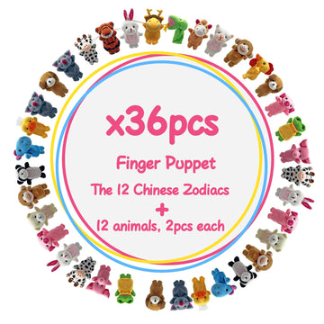 XIPEGPA 36 PCS Finger Puppets Set, Mini Stuffed Animals, Cotton, Multicolored, Small - Perfect for Storytelling, Teaching, and Party Favors