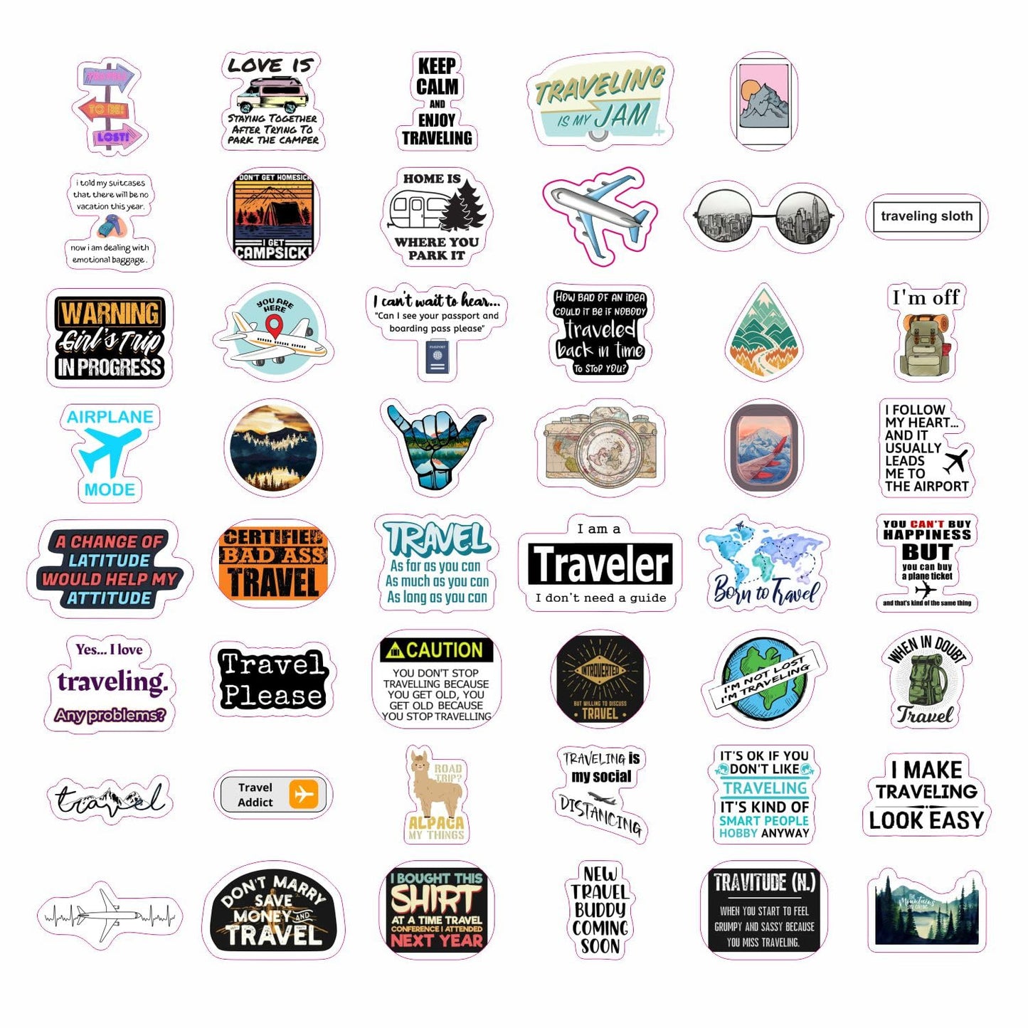 Bulbacraft 100Pcs Funny Travel Stickers, Scrapbook Stickers Travel - Traveler Sticker Pack For Laptop, Travelers Notebook Access