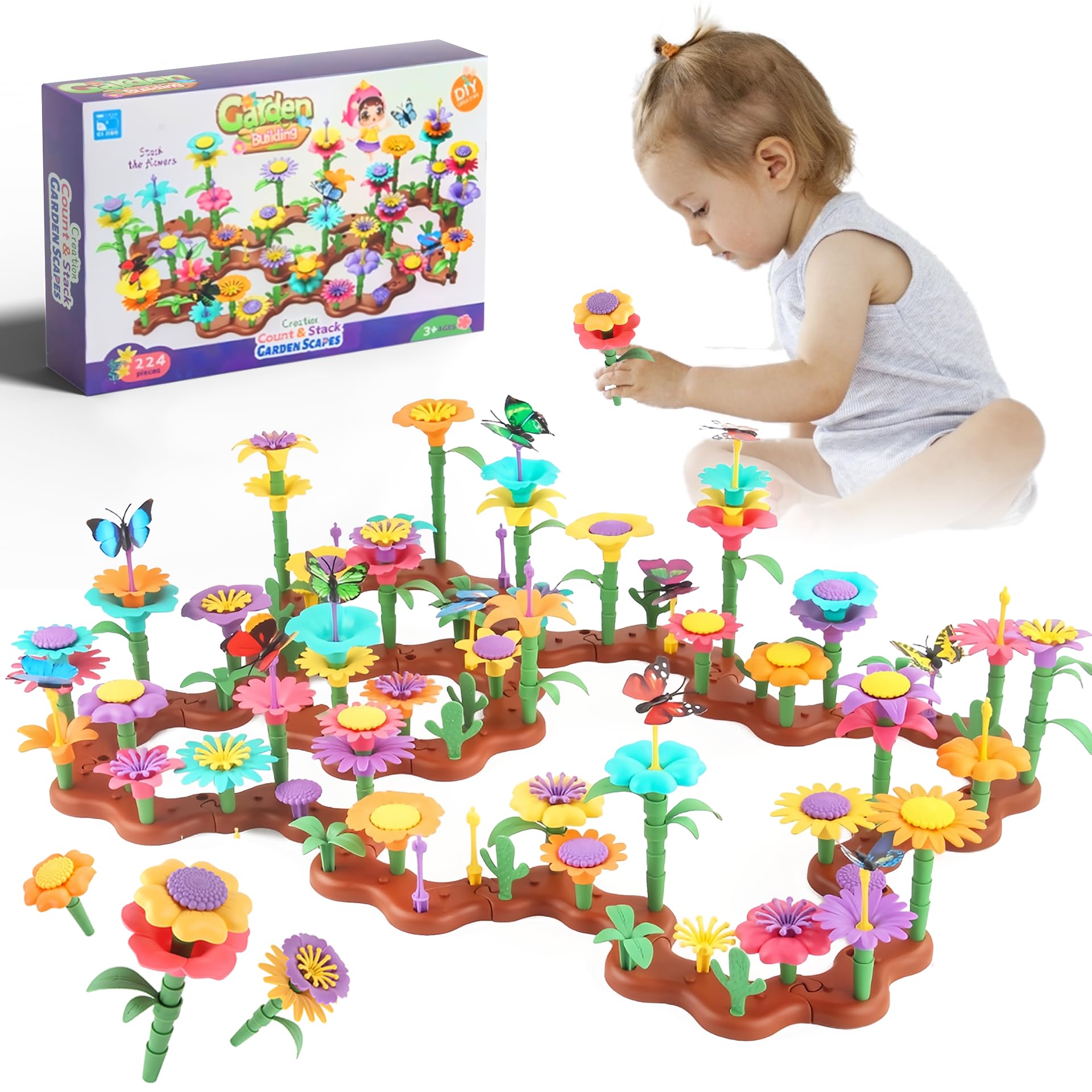 224Pcs Children'S Flower Garden Building Toy Set, Theme: Garden Design Game, Suitable For Girls Aged 3-8, Stem Preschool Childre