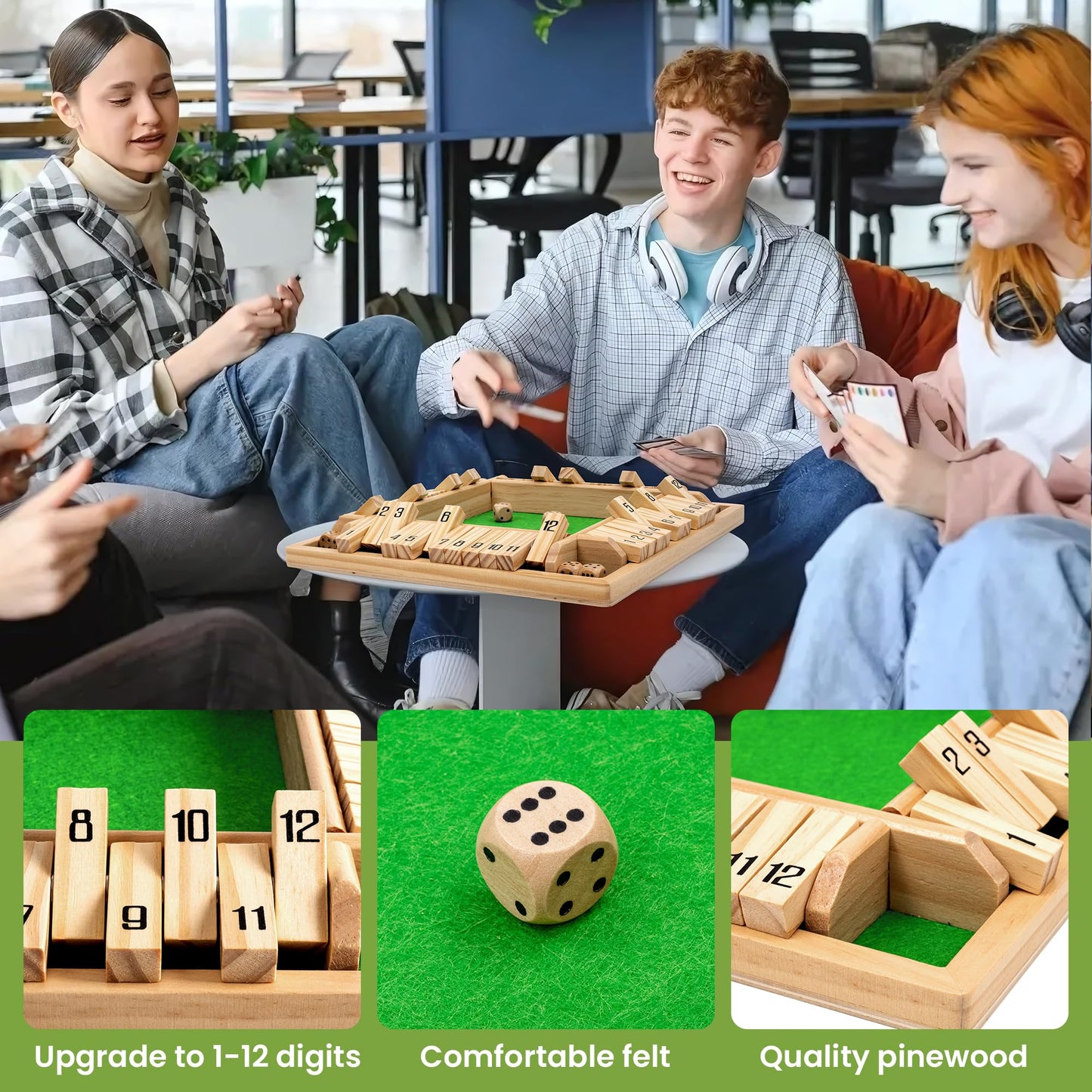 ropoda Shut The Box Game - Wooden 12 Numbers Dice Game for Family Fun, Addition Training for Adults and Kids