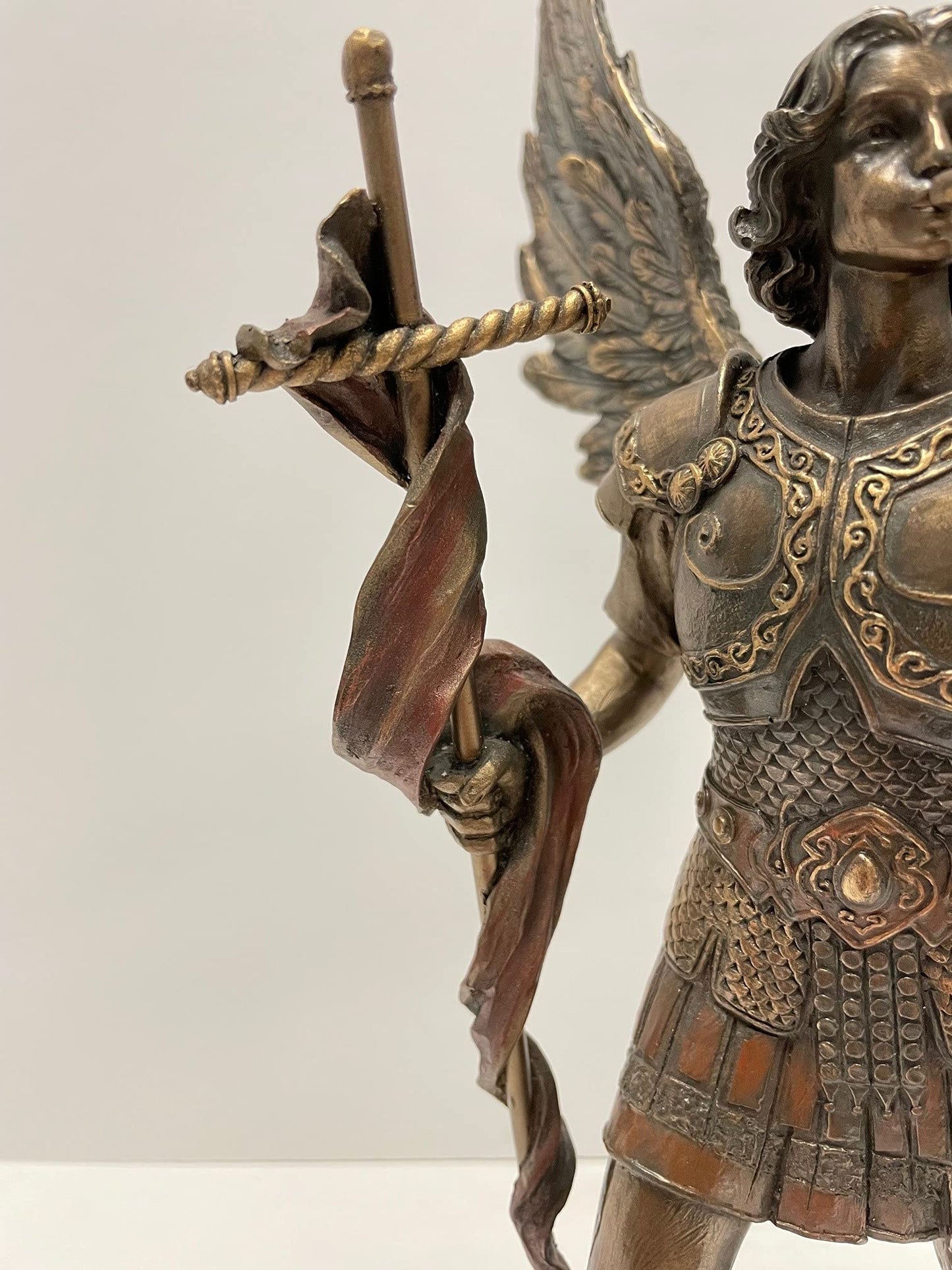 Unknown 13 Inch Cold Cast Bronze Figurine - Archangel Saint Gabriel with Horn, 7.48"x6.11"x2.99"