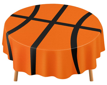 Funnymoom 1 Pack Round Basketball Tablecloth 84 Inch Plastic Basketball Party Decorations Disposable Table Cloth Washable Dispos