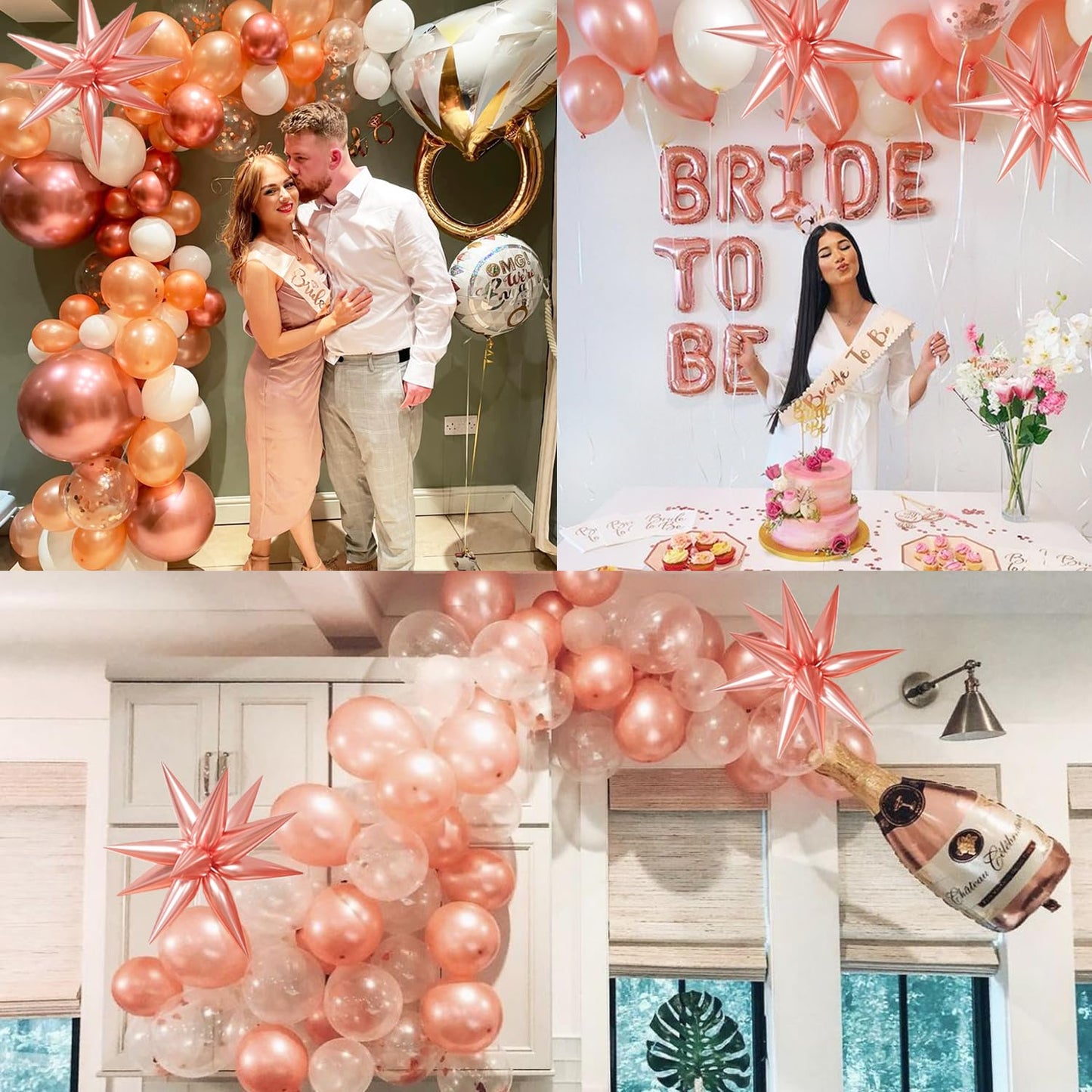 Rose Gold Balloons Garland Arch Kit,144Pcs Metallic Rose Gold Confetti Balloons For Bachelorette Bridal Shower Wedding Graduatio