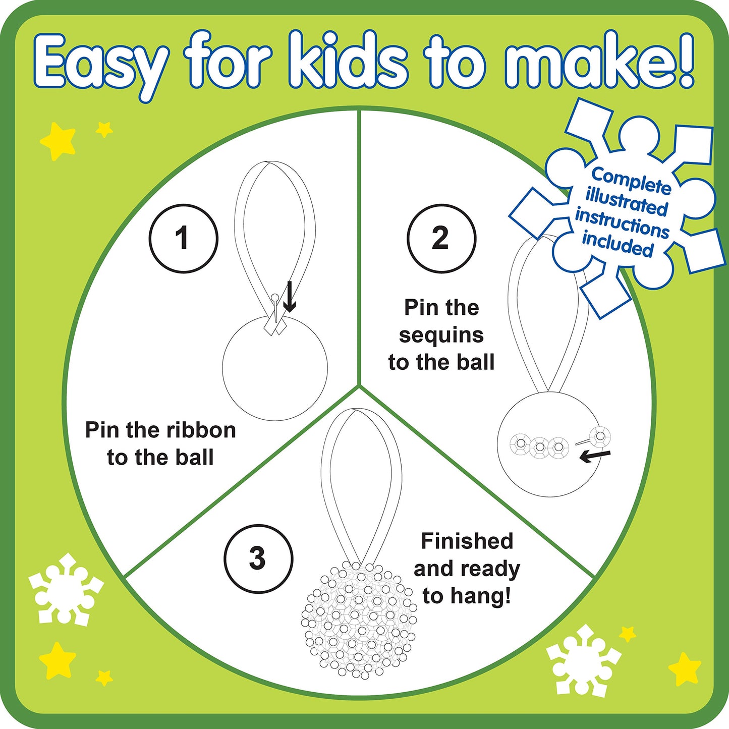 READY 2 LEARN Sequin Ornament Set - Christmas Crafts for Kids - 6 Inches - Green, Red, Silver - Model CE10021