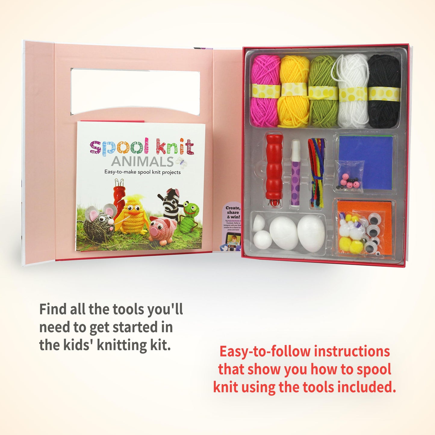 Spicebox Beginners Spool Knitting Kit For Kids, Make Your Own Animals, Spool Yarn Knit Set, Diy Arts And Crafts, Children'S Creative Activity, 19 Projects
