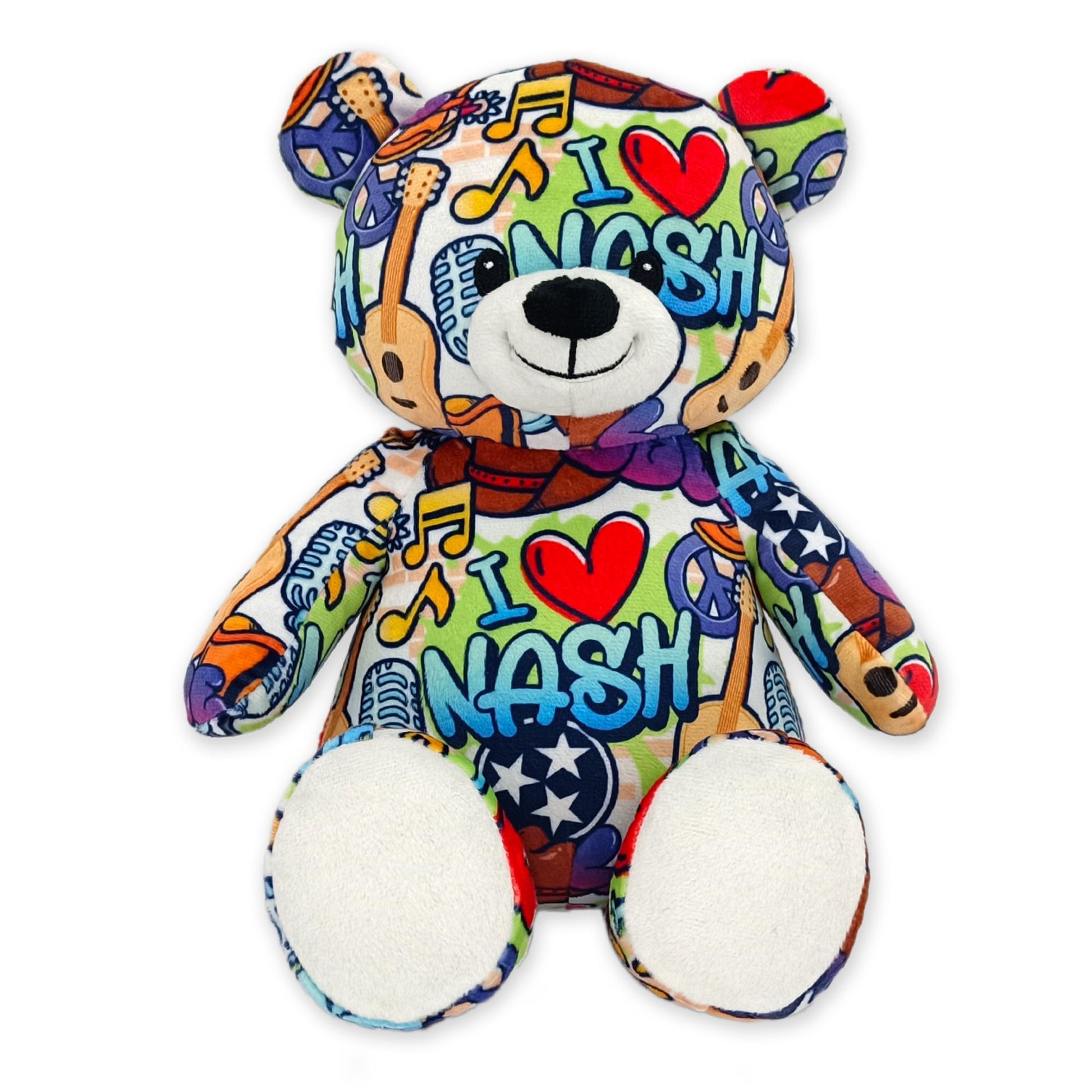 PLUSHOLOGY I Love Nashville Graffiti Teddy Bear Eco Friendly Stuffed Animal; Cuddly Soft Velboa Plush Animal for Kids 3 Years Old to mature-themeds; Child-Safe Embroidered Face Details (10 Tall When Seated)
