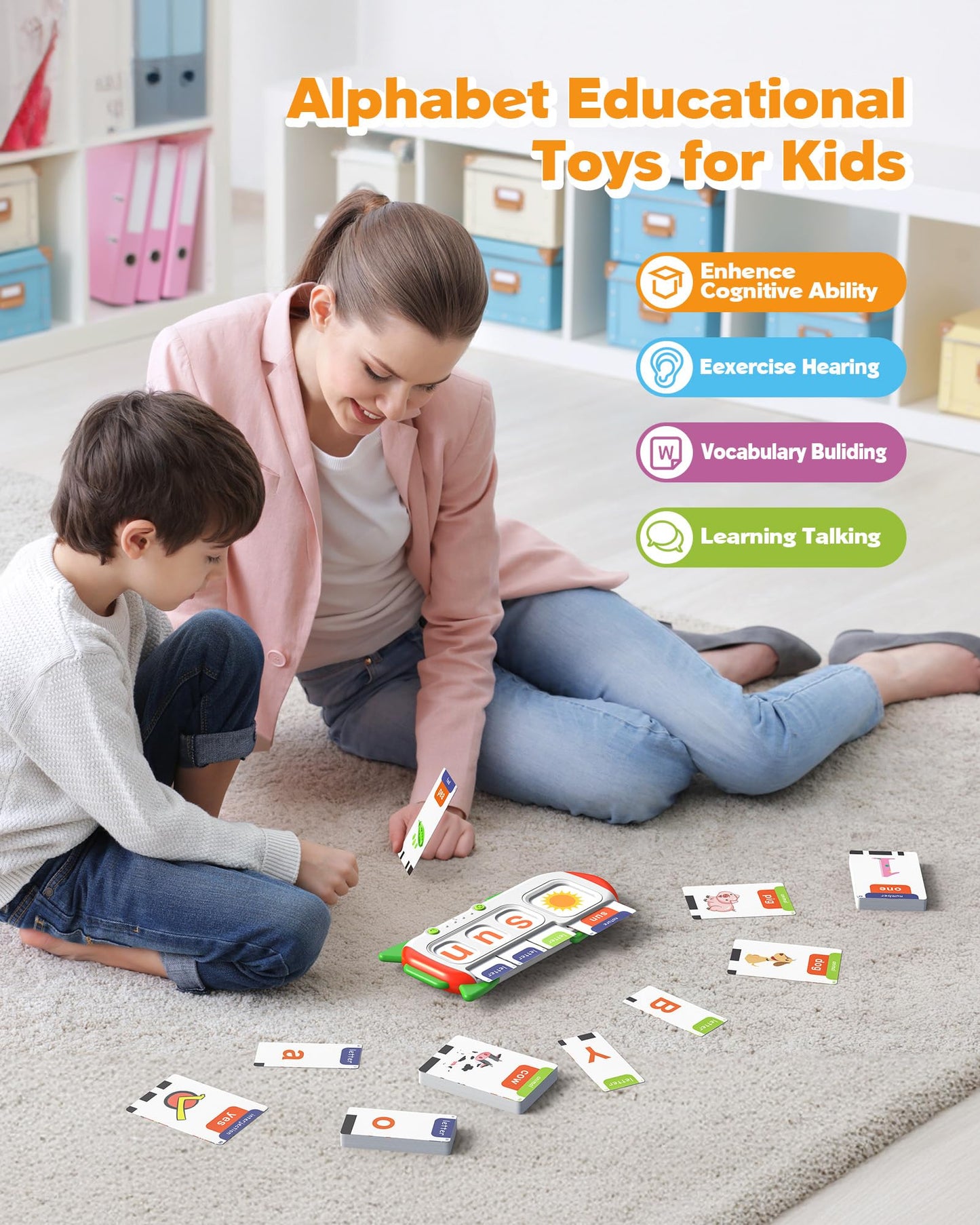 Alphabet Talking Flash Cards For Kids 3+ Years Old, Spelling Games, Teach Kids Abc Letters & Words, Montessori Learning Toys, Co