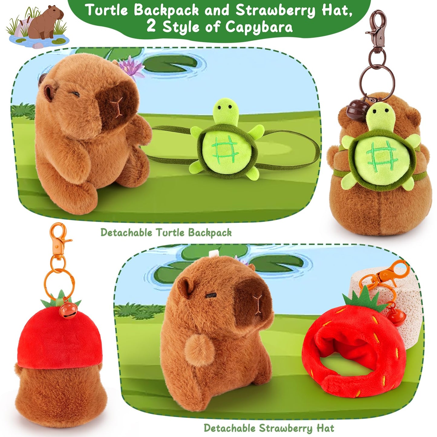 Achwishap 2Pcs Capybara Plush Keychain,Cute Keychain Capybara Stuffed Animal,Soft Capybara Plush Toys Key Chain,Kawaii Plush Stu