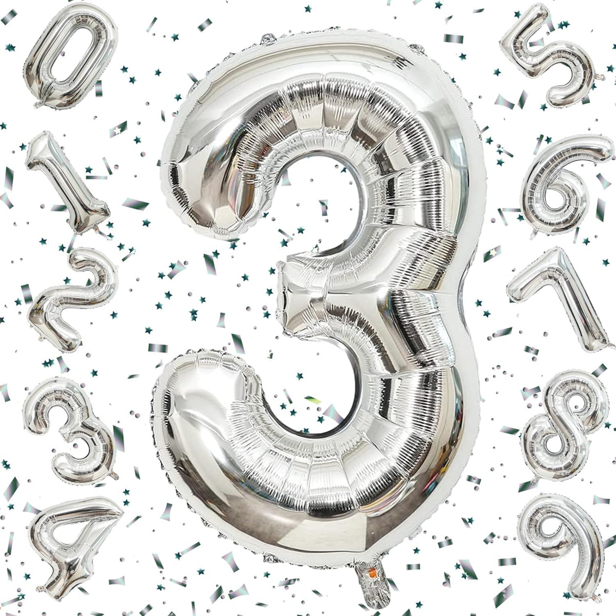 Flyloons 3 number Silver Foil Balloon 16 inch Size Birthday Decoration Items | 3rd Year Balloons | Three