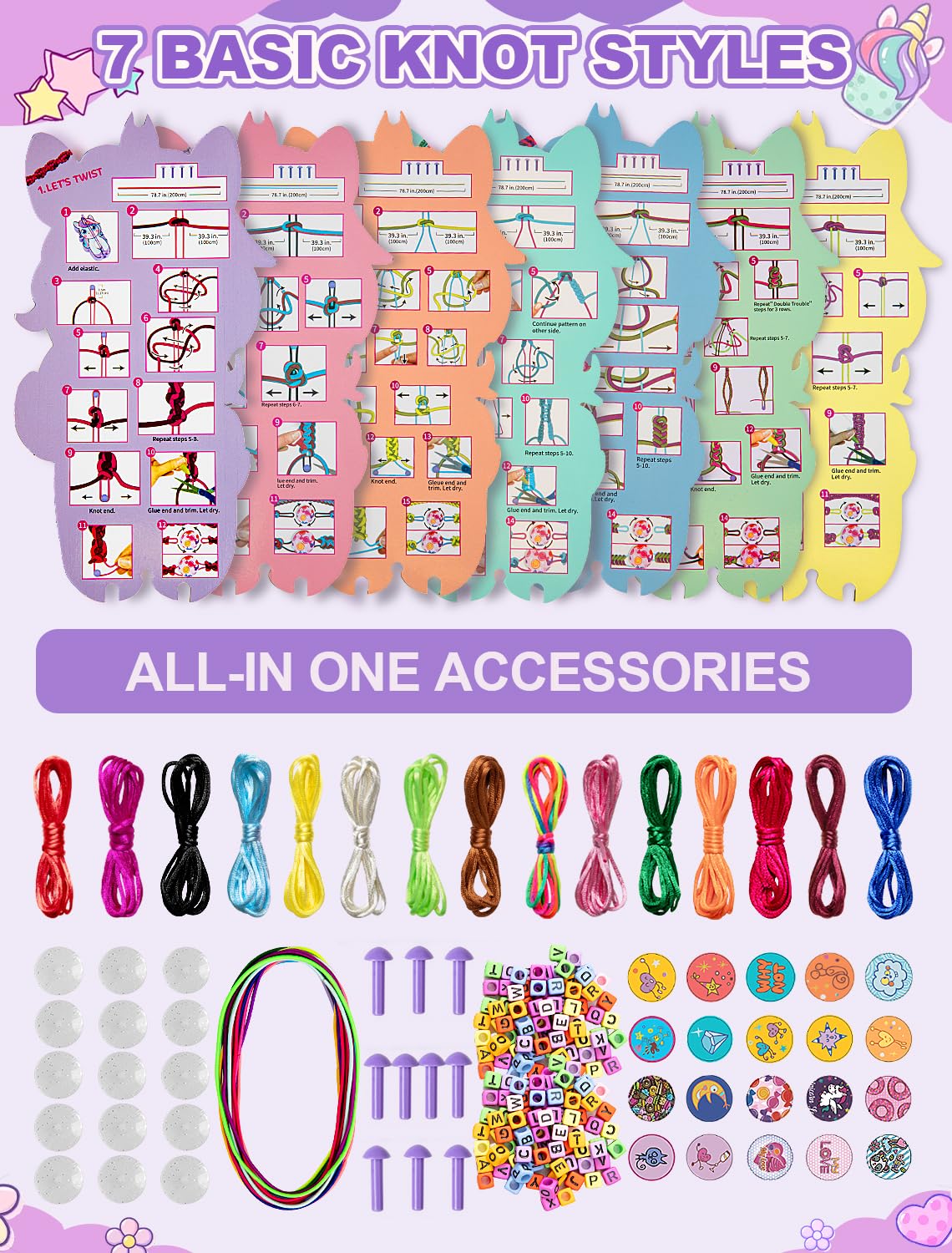 AONTESS Unicorn Bracelet Making Kit for Girls - DIY Jewelry with Beads & String, Small, Purple, Model BZQ-UZ, Ages 6-12