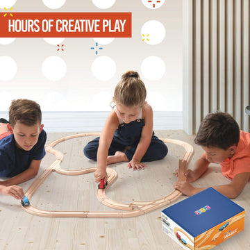 Play22 Wooden Train Tracks - 52 Pcs + 2 Bonus Car Toy Trains - For Kids Is Compatible With Thomas Wooden Railway Systems And All