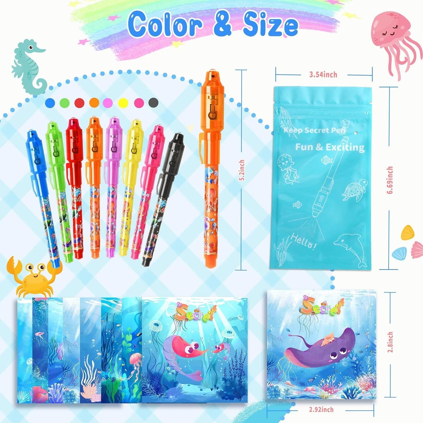 Invisible Ink Pen, 16 Pack Spy Magic Markers Pen With Uv Light & Notebook Set, Secret Message Ink Pen Party Favors For Kids 4-12