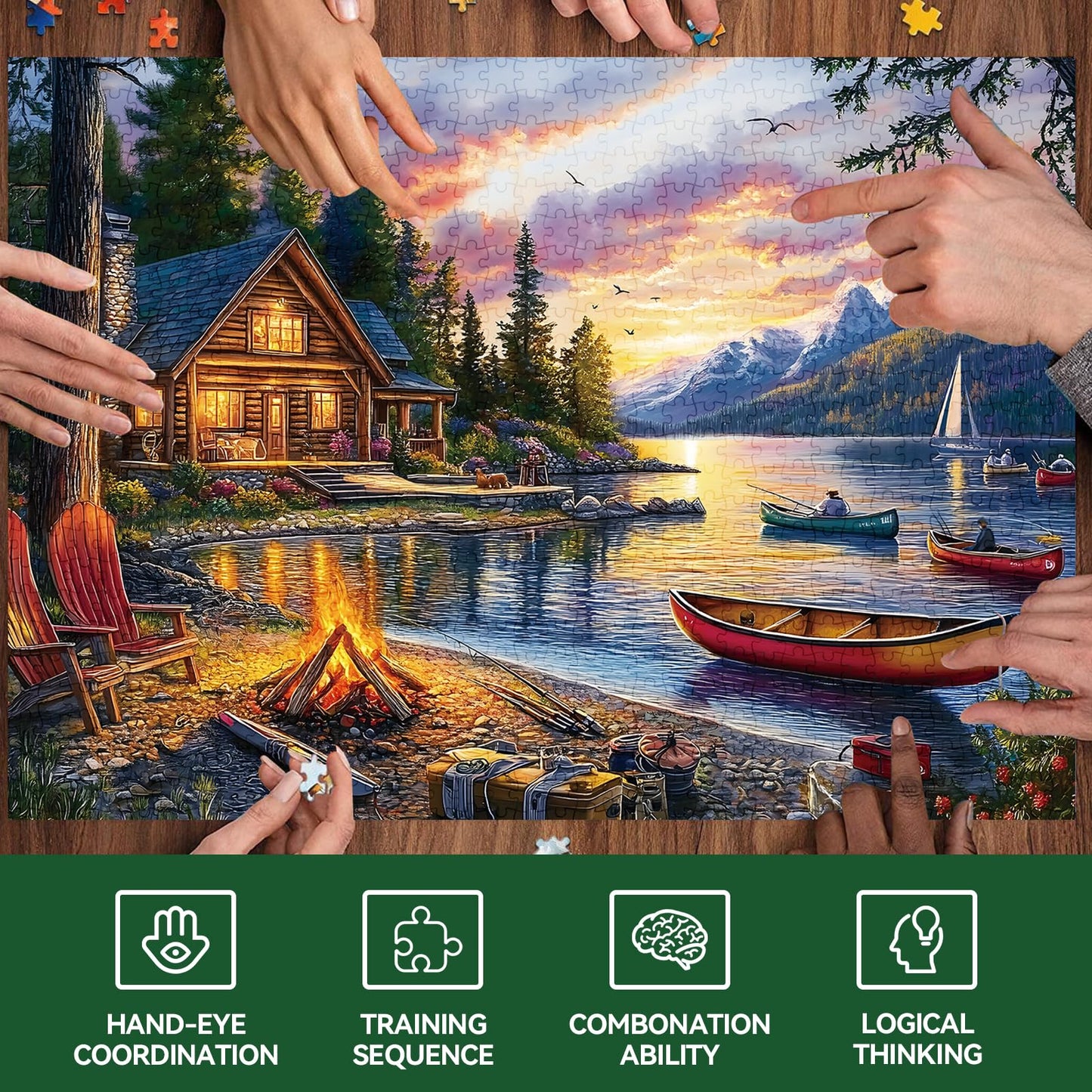 Jigsaw Puzzle for mature-themeds 500 Pieces - 500 Piece Puzzle with Scenic Cabin  Interlocking mature-themed Puzzles  Letter Clues  1:1 Poster  Home Decor Gift | 20.5 x 15 in
