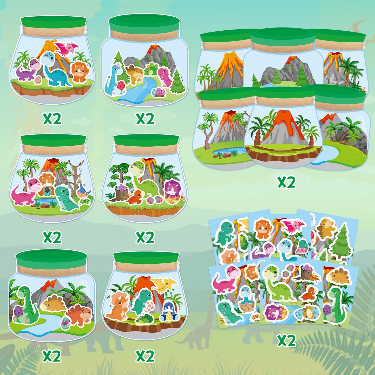 Cy2Side 12 Set Dinosaur Terrarium Stickers Scene For Kids, Make A Dinosaur Scene With Terrarium Diy Art Craft For Kids Early Learning Educational Class Party Favors For Classroom Reward