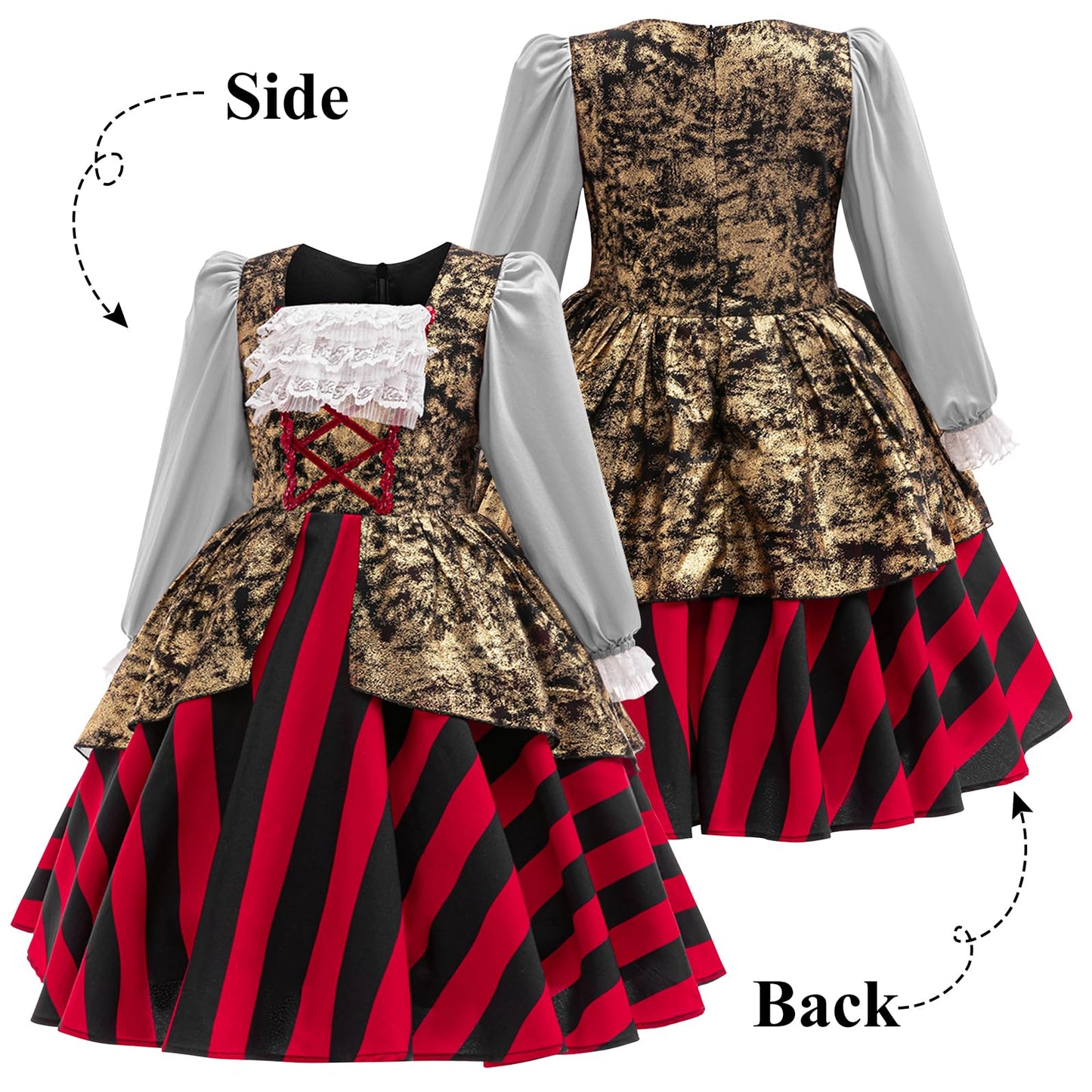 Adreit Girls Pirate Costume Buccaneer Princess Dress Up For Kids With Accessories Halloween Cosplay Party Outfit