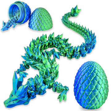 Locyfens 3D Printed Dragon Eggs With Dragon Inside, Articulated 3D Dragon Toys With 3D Dragon Eggs, Crystal Dragon Blue Green