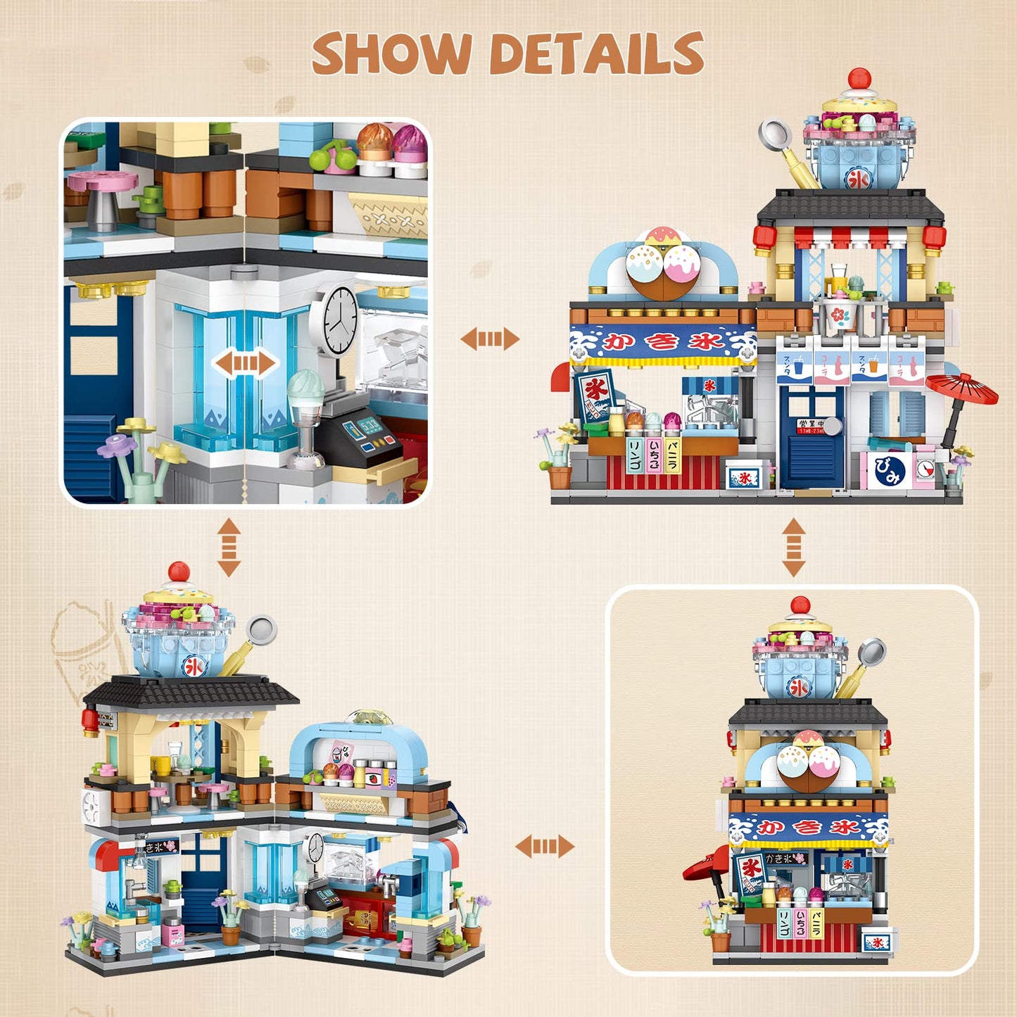 Japanese Street View Ice Drink Shop Mini Building Blocks Toys Model Set, Moc Creative Diy Simulation Architecture, 668 Pcs Mini