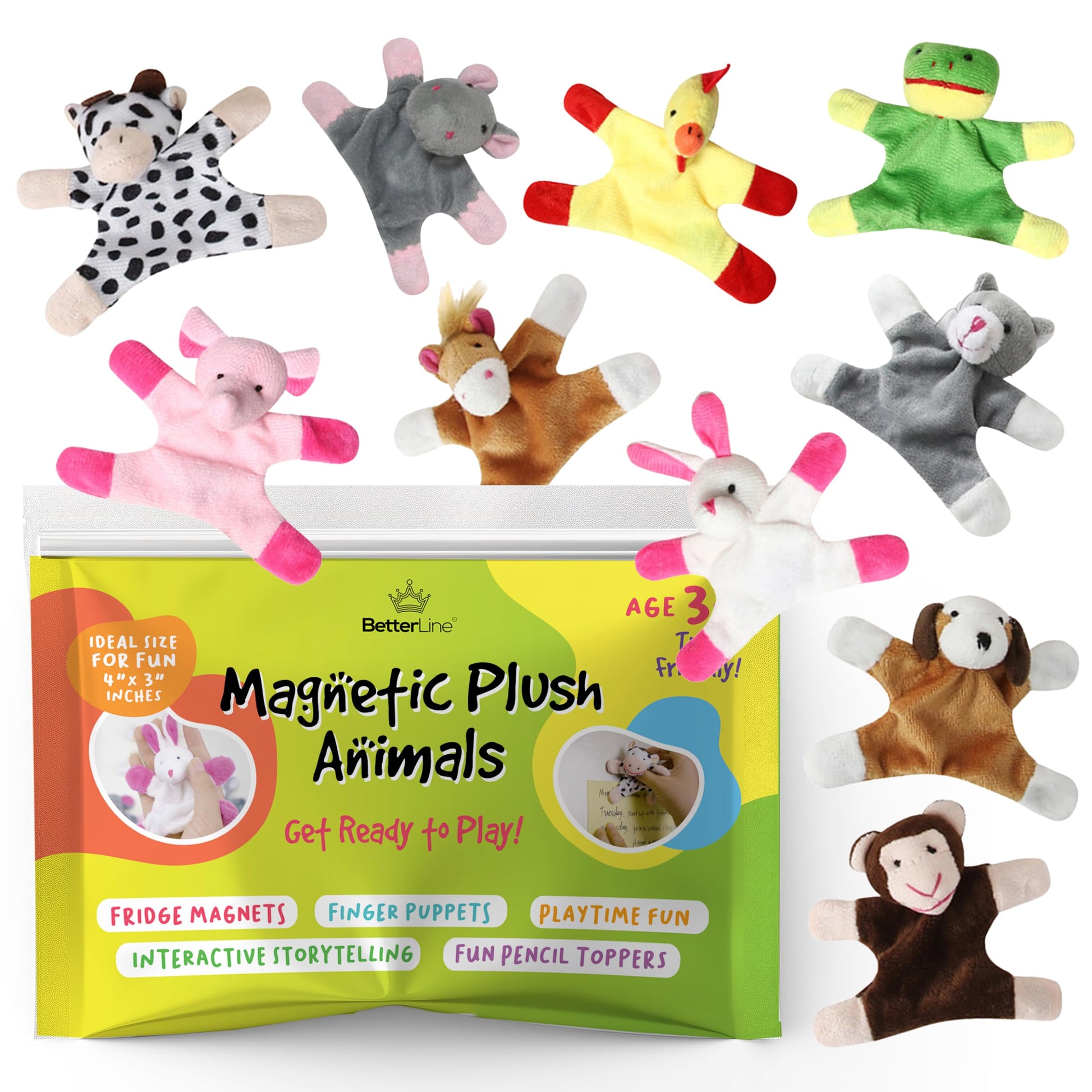 Animal Magnets Toy Set For Refrigerator, Fridge And Board Magnets, Plush Animal Toys (10-Piece Set)