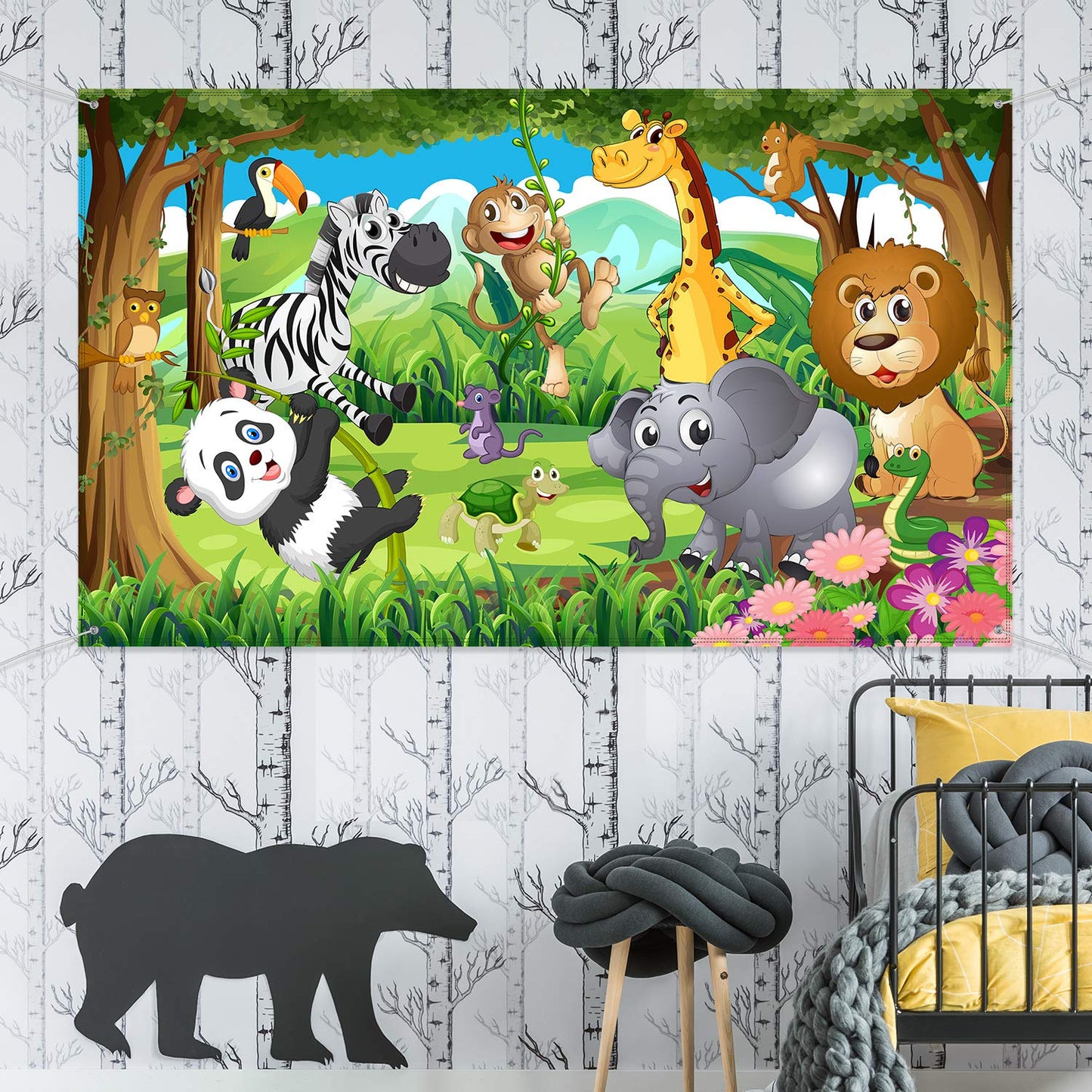 Blulu Jungle Safari Backdrop Fabric Safari Animal Backdrop Banner 72.8 X 43.3 Inch Jungle Theme Birthday Decorations Photography Background For Adventure Party Supplies Celebration Props