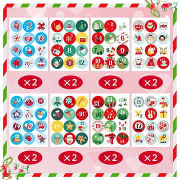16 Sheets Christmas Advent Calendar Numbers Sticker, 24 Days Christmas Countdown Stickers Christmas Gift Tags Stickers For Envel