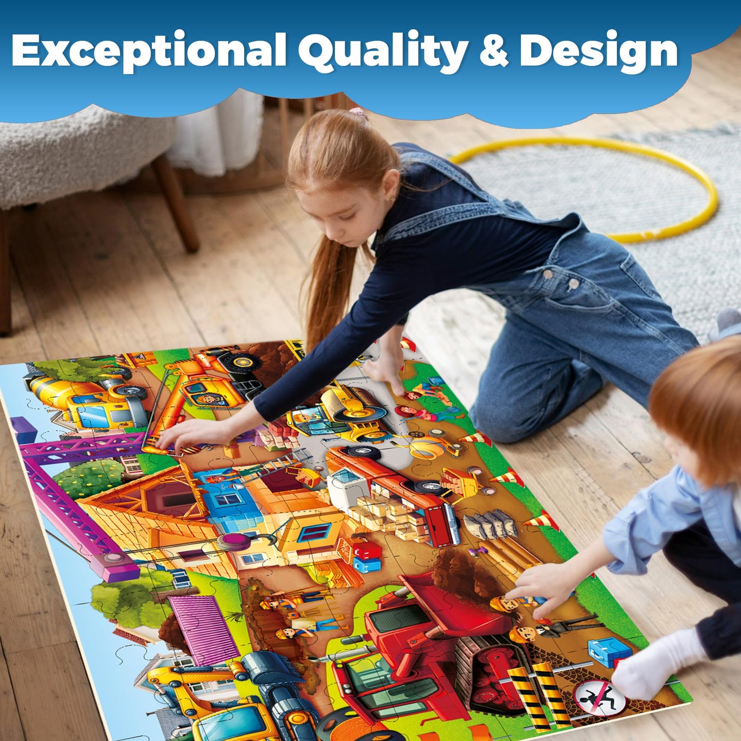 QUOKKA Giant Floor Puzzle for Kids Ages 4-6 - 2x3 Feet Extra-Thick 48 Pieces Toddler Puzzle Ages 3-5 - Construction Educational Activity for Boys Girls - enhanced Box with Sturdy Handle & Magnetic