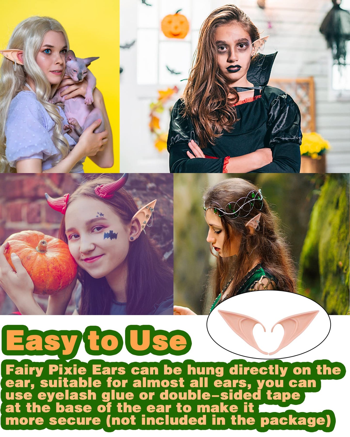 3Pcs Elf Ears With Piercings Earrings Halloween Fairy Ears Soft Pointed Elf Ears With Chains For Renaissance, Fairy, Elf, Vampir