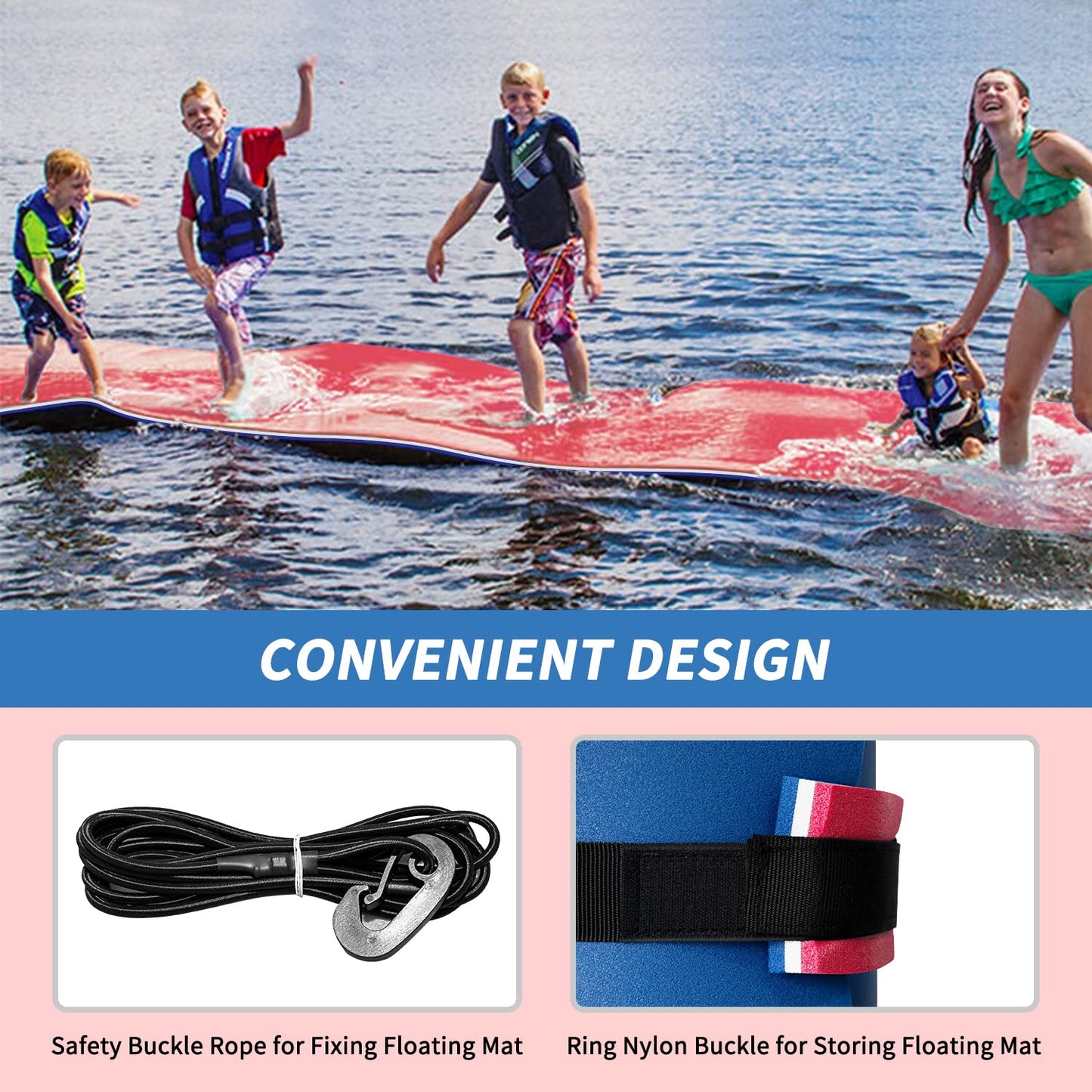 GUINGFUN 9/12/18FT 3-Layer Lily Pad Floating Mat  Double-Sided Use Floating Water Mat  Floating Mat for Lake  Water Mat Suitable for mature-themed and Children(12FT Red & Blue)