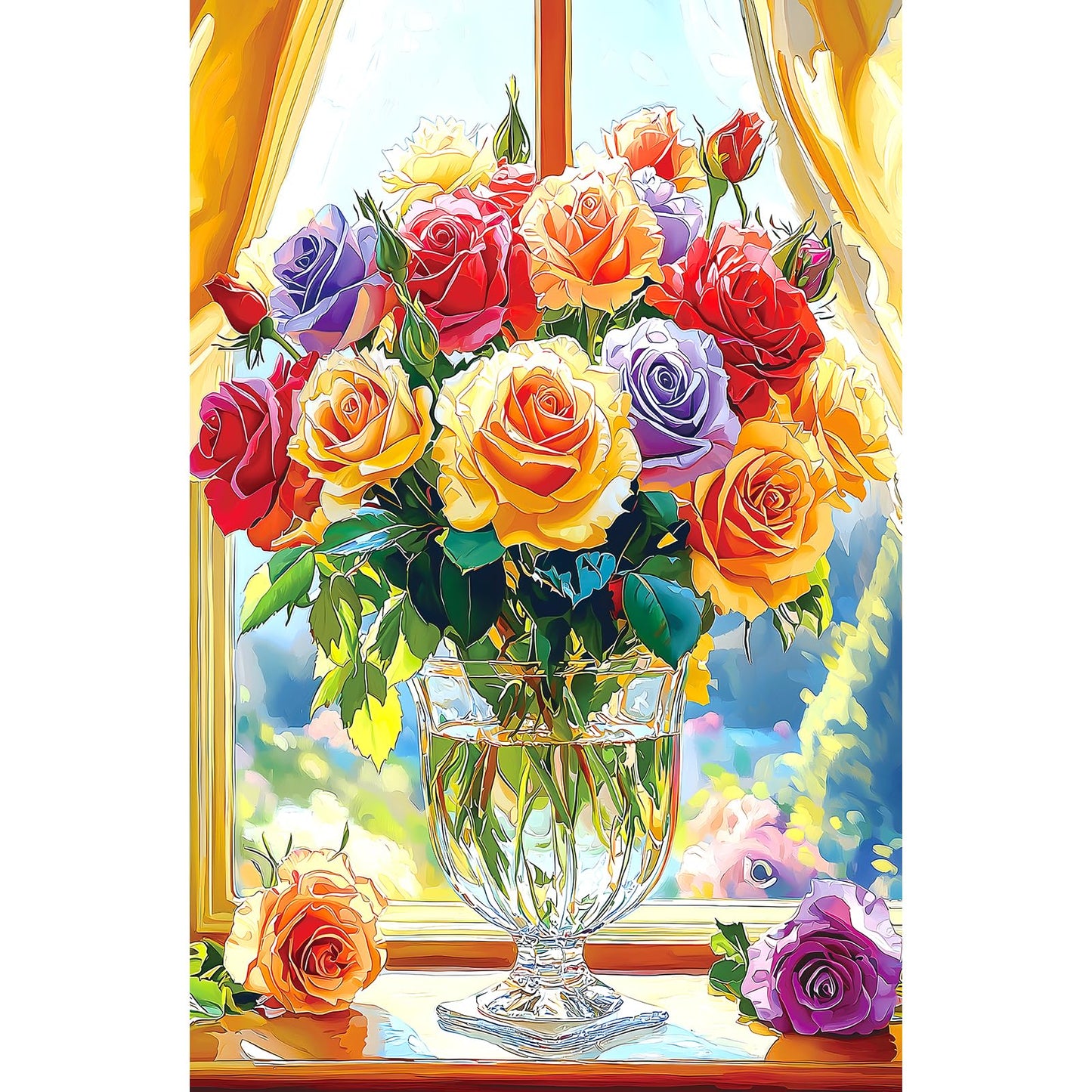 MINIWAN 500-Piece Jigsaw Puzzle for mature-themeds - Colorful Roses in Glass Vase  23x15 Inch Challenging Puzzle  Floral Puzzle for mature-themeds & Teens  enhanced Thick Cardboard Pieces with Reference Poster