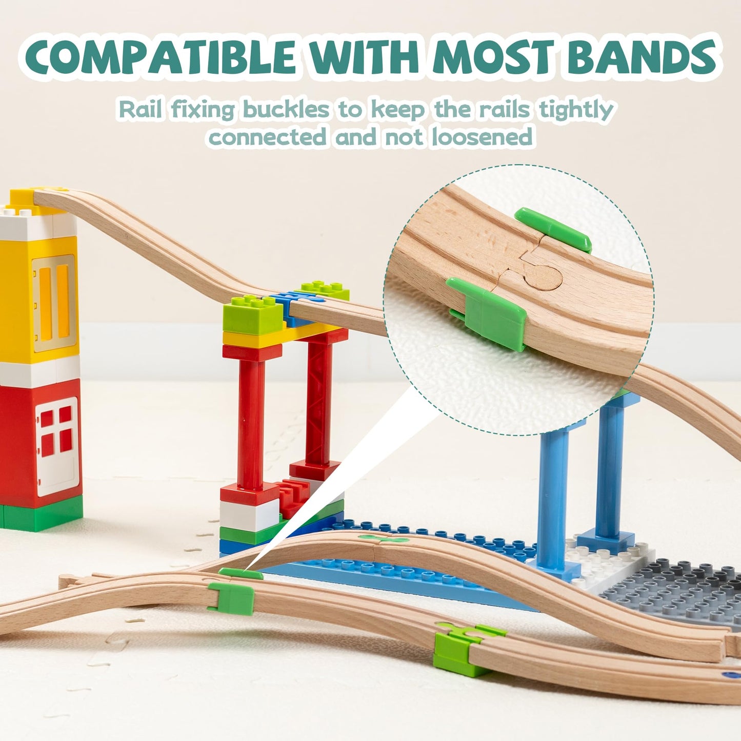 Wooden Train Track Accessories 28 pcs Wooden Track Connector Compatible with All Leading Brands Birthday Gift for Boys Girls,Dog