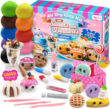 Original Stationery Mini Sweets & Desserts Air Dry Clay Kit, 10 Vibrant Colors Of Air Dry Clay For Kids And Over 30 Pieces In This Diy Kit To Make Miniature Clay Food With Modeling Clay For Sculpting