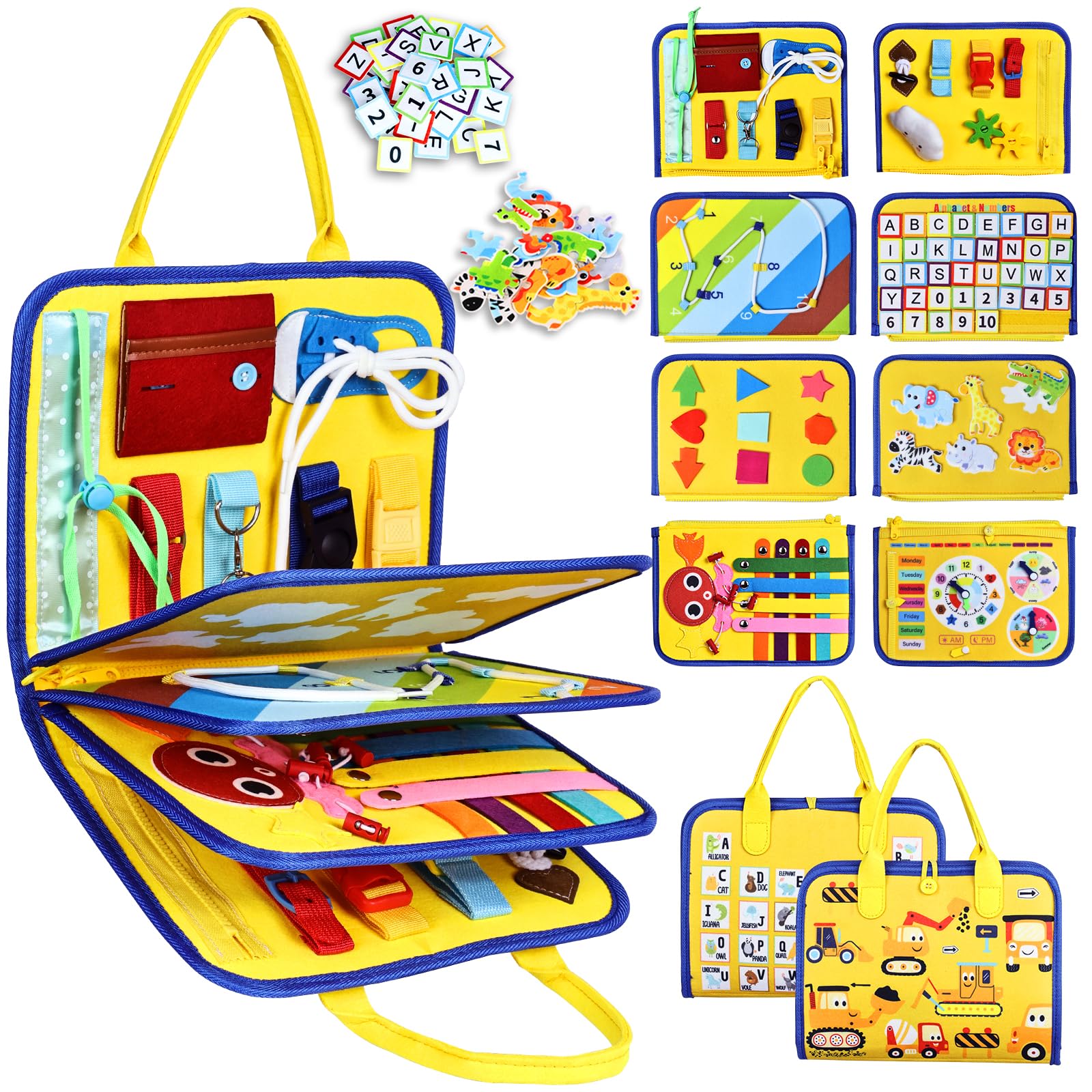 Esjay Toddler Busy Board Montessori Toys for Boys Girls, Sensory Board Educational Activities for Learning Fine Motor Skills, Bi