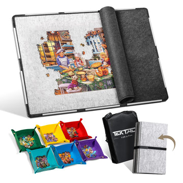 Tektalk 2000 Pieces Foldable Jigsaw Puzzle Board, Felt Puzzle Mat with Non-Slip Surface & 6 Colored Sorting Trays, Portable Puzz