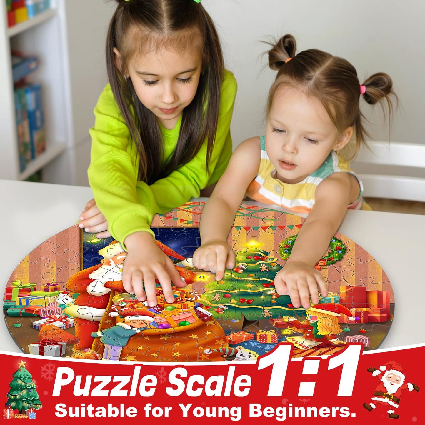 Christmas Floor Puzzles For Kids Age 4-8, 70Pcs Large Christmas Jigsaw Puzzles For Kids Age 8-10, Learn Educational Toys Xmas Gifts For Kids Boy Girls