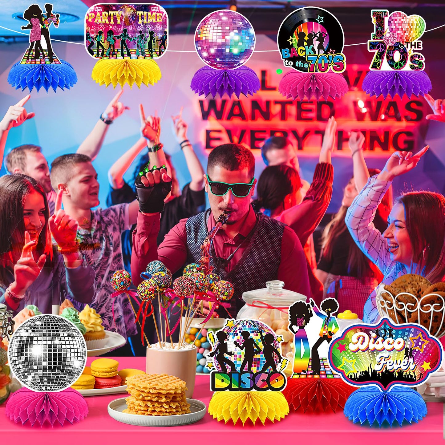 10 Pcs 70s Disco Party Decorations Back to 70s Honeycomb Centerpieces for Retro Theme Birthday Music Party Supplies Dancing Quee